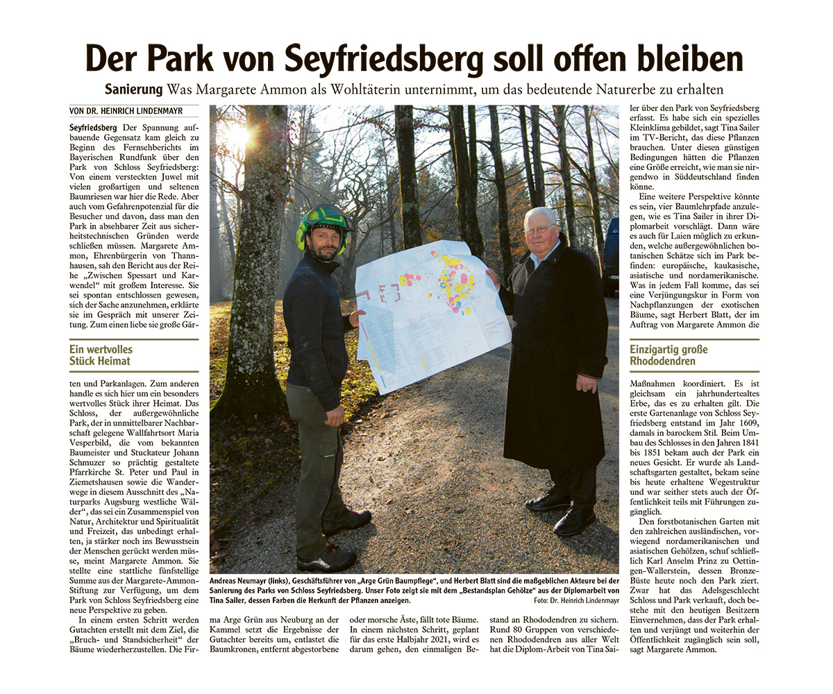 Der Park von Seyfriedsberg soll offen bleiben
